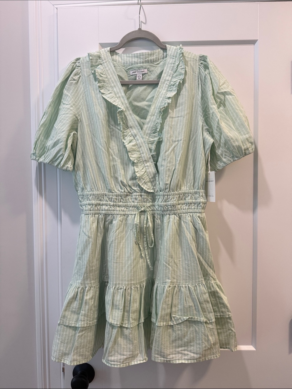 NWT Free Assembly Light Green Ruffled Wrap Dress